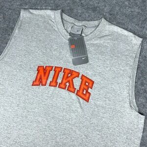 VTG Nike Shirt Mens Large Gray Tag Orange Spellout Logo Tank Top Y2K NEW NOS